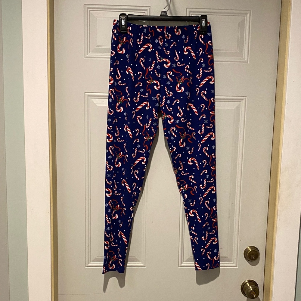 Blue Candy Cane Print Leggings